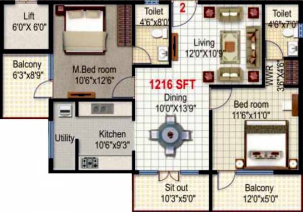 President Opulence (2BHK+2T (1,216 sq ft) 1216 sq ft)