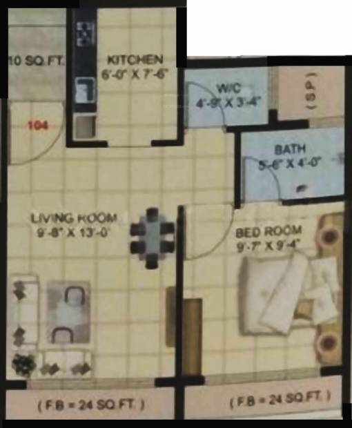 Jai Developers Natraj Residency Floor Plan (1BHK+1T (625 sq ft) 625 sq ft)