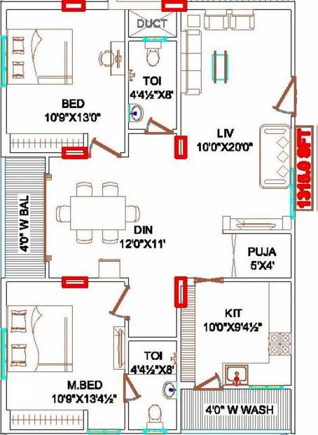 KMC Manoharam (2BHK+2T (1,315 sq ft)   Pooja Room 1315 sq ft)