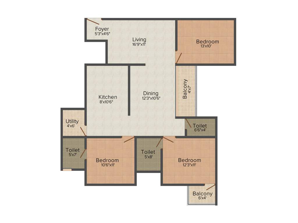 MJ Avershine (3BHK+2T (1,250 sq ft) 1250 sq ft)