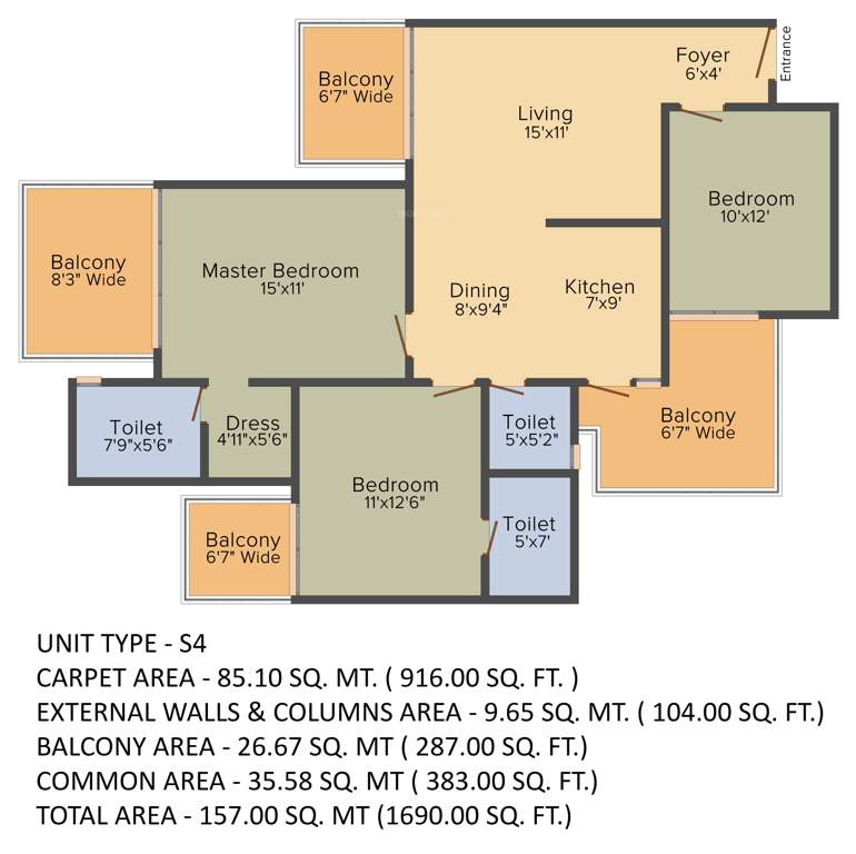 Gaursons Sports Wood (3BHK+2T (1,690 sq ft) 1690 sq ft)