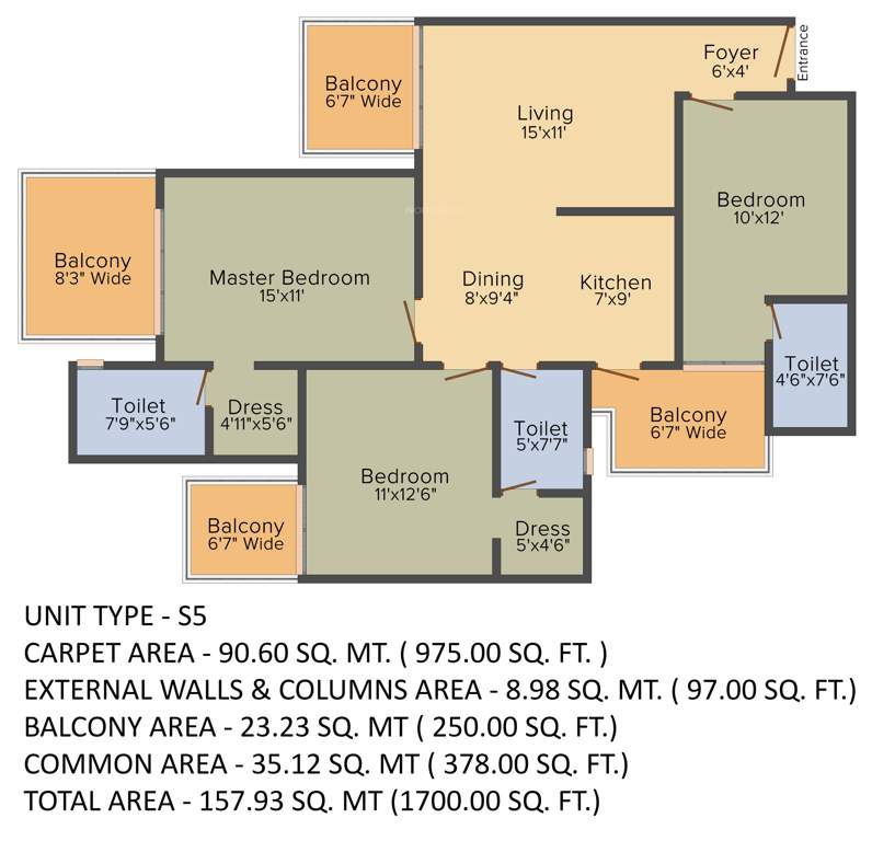Gaursons Sports Wood (3BHK+3T (1,700 sq ft) 1700 sq ft)