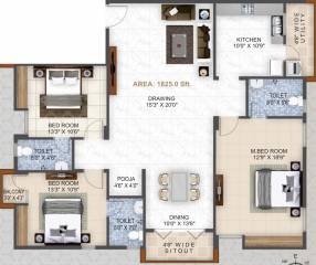 Dharma Residency (3BHK+3T (1,825 sq ft)   Pooja Room 1825 sq ft)