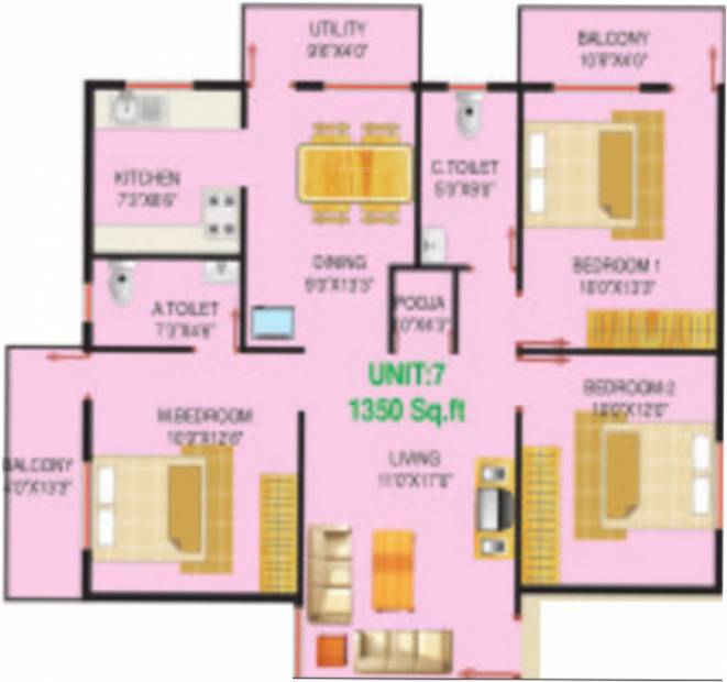 Lakvin KK Residency (3BHK+2T (1,350 sq ft) 1350 sq ft)