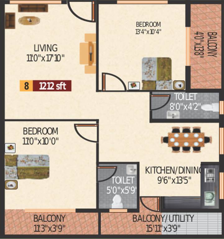  Sunrise (2BHK+2T (1,212 sq ft) 1212 sq ft)