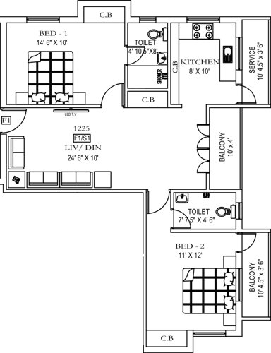 Mahalakshmi Kottivakkam (2BHK+2T (1,225 sq ft) 1225 sq ft)