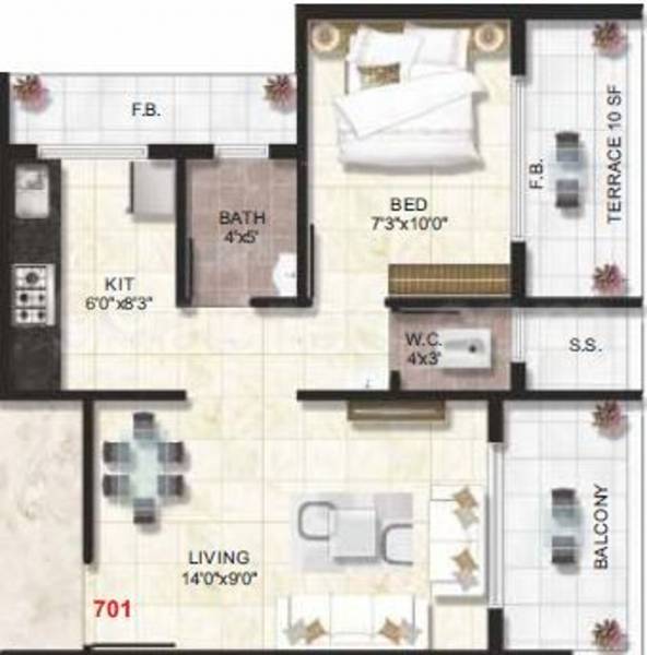 Tulip Enterprises Garden Floor Plan (1BHK+1T (660 sq ft) 660 sq ft)