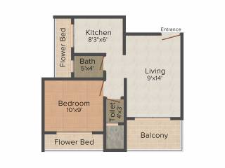 Tulip Enterprises Garden 1BHK+1T (680 sq ft)