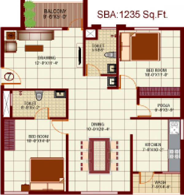 Mythri Arteor (2BHK+2T (1,235 sq ft) + Pooja Room 1235 sq ft)