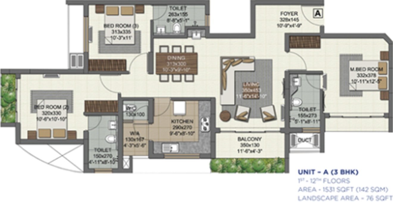 Malabar Royal Pine (3BHK+3T (1,600 sq ft) 1600 sq ft)