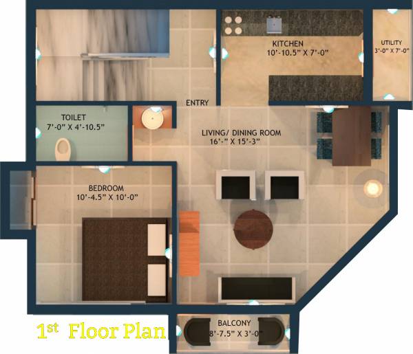 RSD Krsna (3BHK+3T (1,350 sq ft) 1350 sq ft)