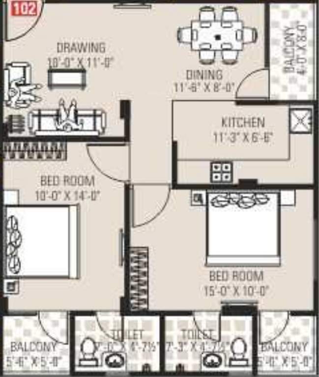 Samanvay Atmosphere (2BHK+2T (1,069 sq ft) 1069 sq ft)