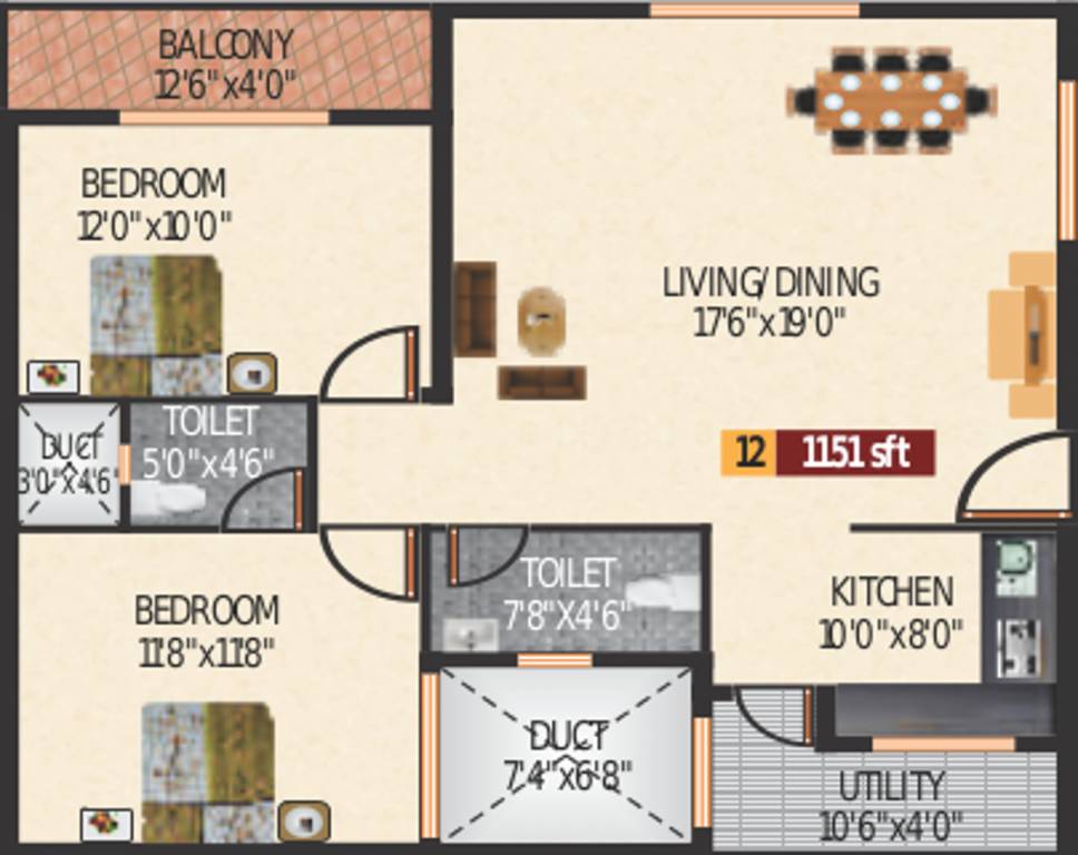  Sunrise (2BHK+2T (1,151 sq ft) 1151 sq ft)