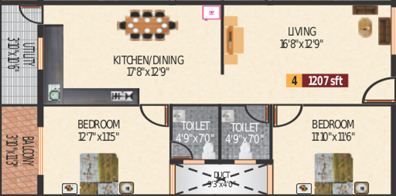 Sunrise (2BHK+2T (1,207 sq ft) 1207 sq ft) Sunrise (2BHK+2T (1,207 sq ft) 1207 sq ft)