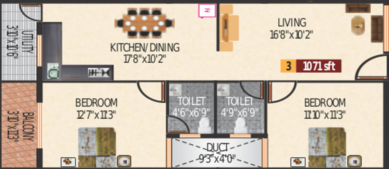  Sunrise (2BHK+2T (1,071 sq ft) 1071 sq ft)