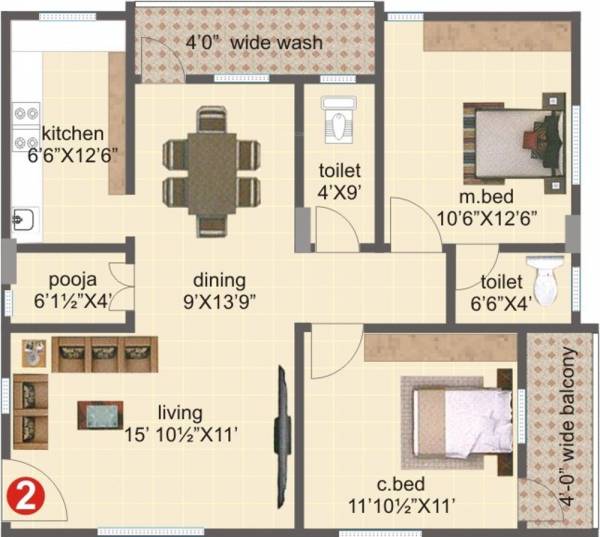 Hanuma Construction Neeladri Heights Floor Plan (2BHK+2T (1,150 sq ft) + Pooja Room 1150 sq ft)