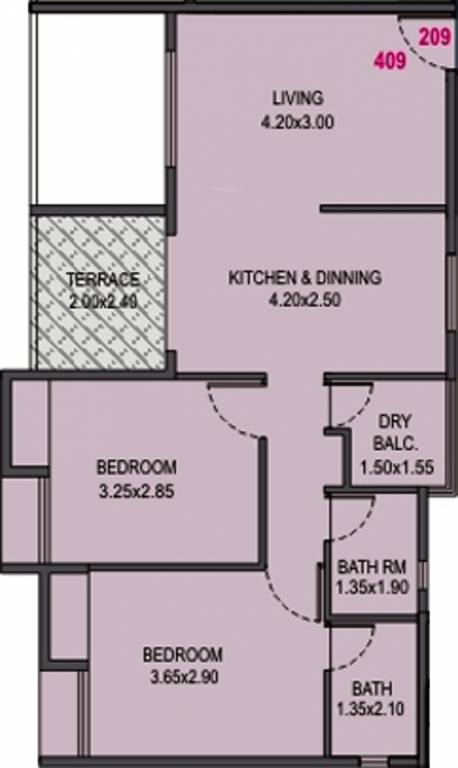 Rainbow Glory (2BHK+2T (826 sq ft) 826 sq ft)