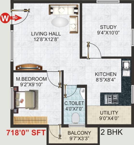 Balaji Serenity (2BHK+1T (718 sq ft) 718 sq ft)