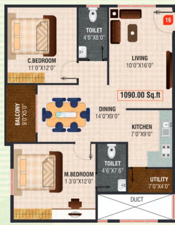 Developers Sarovar (2BHK+2T (1,090 sq ft) 1090 sq ft)