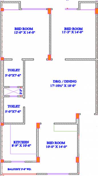 Landmark Builder Amber Floor Plan (3BHK+2T (1,550 sq ft) 1550 sq ft)