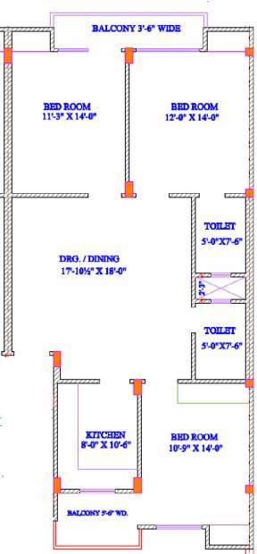 Landmark Builder Amber Floor Plan (3BHK+2T (1,600 sq ft) 1600 sq ft)