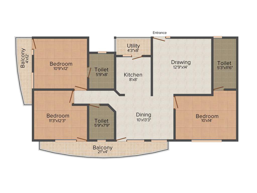 Roma Epicurean (3BHK+3T (1,640 sq ft) 1640 sq ft)