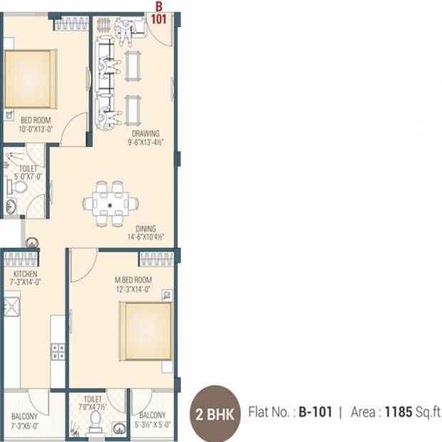 Aradhana Bhavyaa Glory (2BHK+2T (1,185 sq ft) 1185 sq ft)