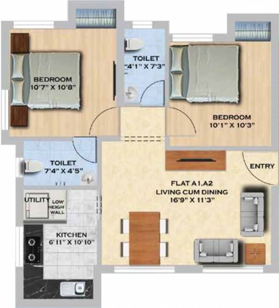 MS Orange County Apartments (2BHK+2T (821 sq ft) 821 sq ft)