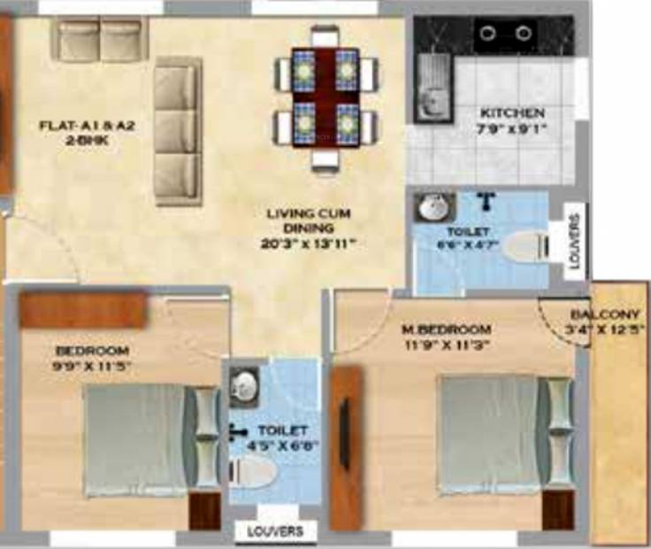 MS Orange County Apartments (2BHK+2T (965 sq ft) 965 sq ft)