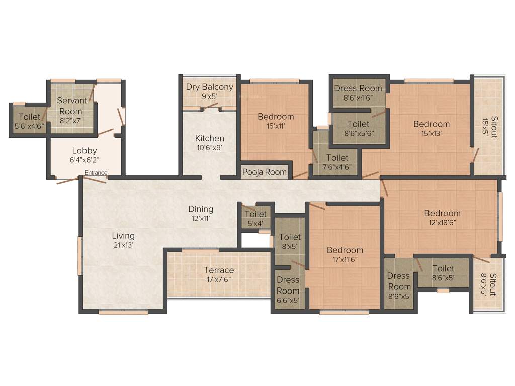 Mittal Sun Solitare (4BHK+6T (2,787 sq ft) Servant Room 2787 sq ft)