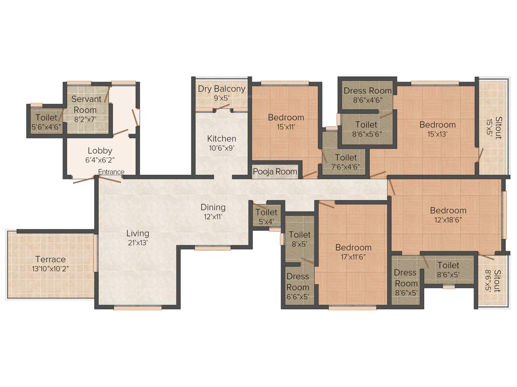 Mittal Sun Solitare (4BHK+6T (2,804 sq ft) Servant Room 2804 sq ft)