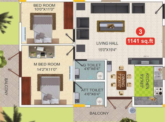 VH Royal Mist (2BHK+2T (1,141 sq ft) 1141 sq ft)