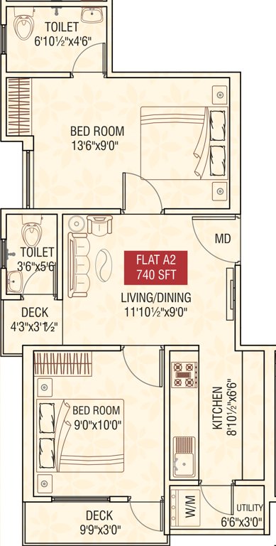 Oyester Sakunthalavanam (2BHK+2T (740 sq ft) 740 sq ft)