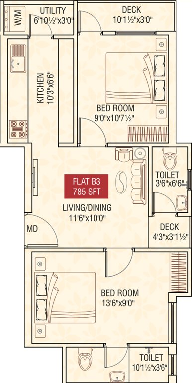 Oyester Sakunthalavanam (2BHK+2T (785 sq ft) 785 sq ft)