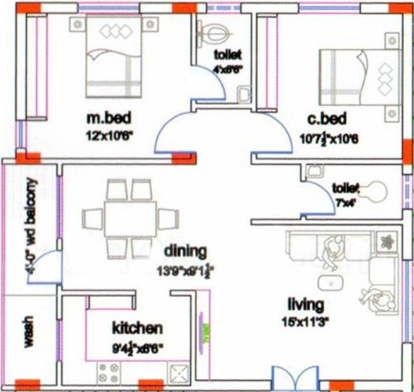 Balaji Elina Residency (2BHK+2T (1,022 sq ft) 1022 sq ft)