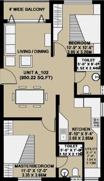 Gagan Clear Waters (2BHK+2T (950 sq ft) 950 sq ft)