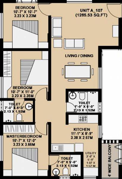 Gagan Clear Waters (3BHK+3T (1,265 sq ft) 1265 sq ft)