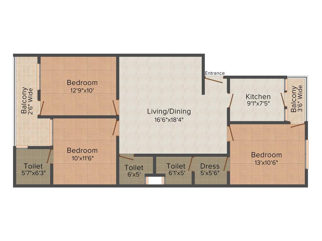 Virasat Height II (3BHK+3T (1,300 sq ft) 1300 sq ft)