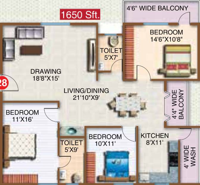 SK Daisy (3BHK+2T (1,650 sq ft) 1650 sq ft)