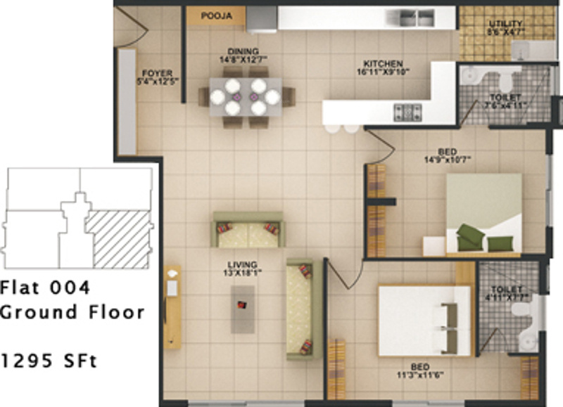 Reliance Pinnacle (2BHK+2T (1,295 sq ft) + Pooja Room 1295 sq ft)