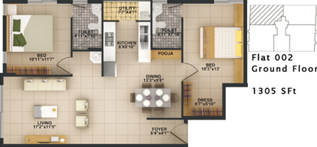 Reliance Pinnacle (2BHK+2T (1,305 sq ft) + Pooja Room 1305 sq ft)