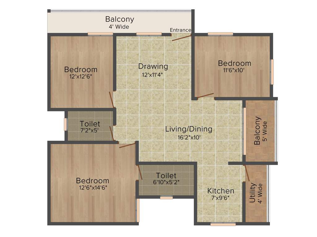 NCN Platina (3BHK+2T (1,415 sq ft) 1415 sq ft)
