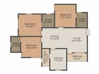 Kalyan Opal (3BHK+3T (1,154 sq ft) 1154 sq ft)