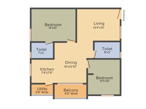 NCN Diamond (2BHK+2T (995 sq ft) 995 sq ft)
