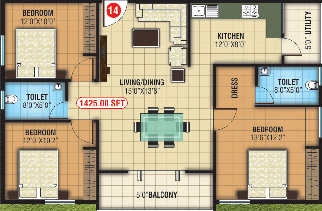NCN Diamond (3BHK+2T (1,425 sq ft) 1425 sq ft)