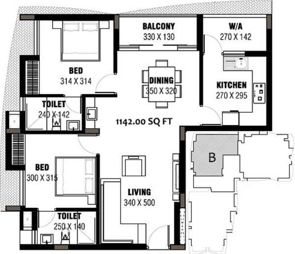 Seiken Victoria (2BHK+2T (1,142 sq ft) 1142 sq ft)