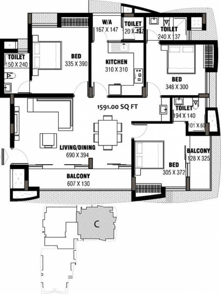 Seiken Victoria (3BHK+3T (1,591 sq ft) 1591 sq ft)