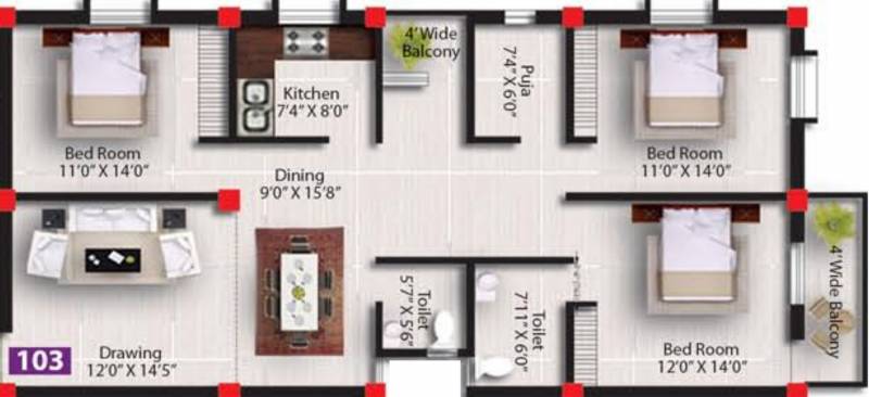 Satyabadi Residency (3BHK+2T (1,703 sq ft) + Pooja Room 1703 sq ft)