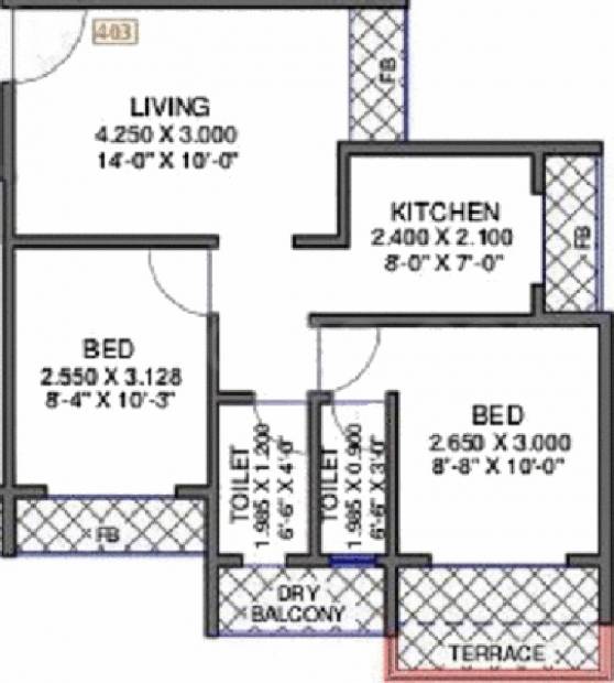 Skyline Skyline Residency (2BHK+2T (895 sq ft) 895 sq ft)