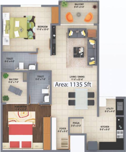 Poorvi Airavatha (2BHK+2T (1,135 sq ft) + Pooja Room 1135 sq ft) Poorvi Airavatha (2BHK+2T (1,135 sq ft) + Pooja Room 1135 sq ft)